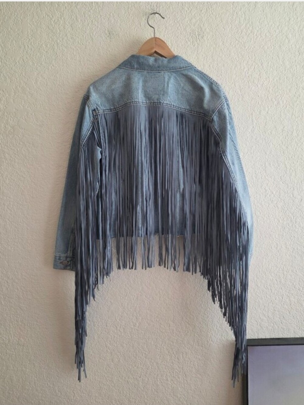 Levis Jacket Fringe Denim Light Wash Western Festival Boho Cowboy Small Size S - Picture 11 of 12